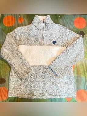 Shelly Cove Save Turtles Gray White Sherpa Fleece 1/4 Zip Pullover Womens Medium